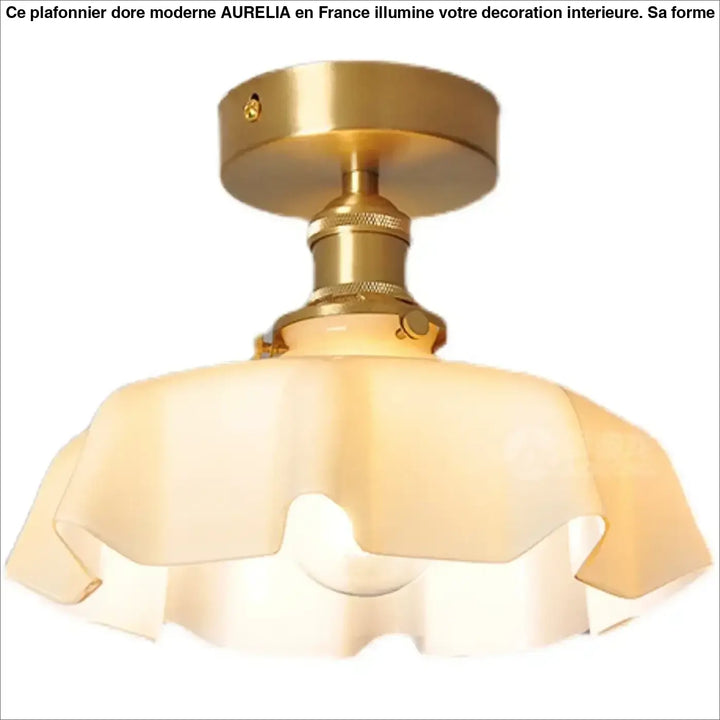Plafonnier Laiton Et Verre Ondulé Style Rétro Pour Chambre

