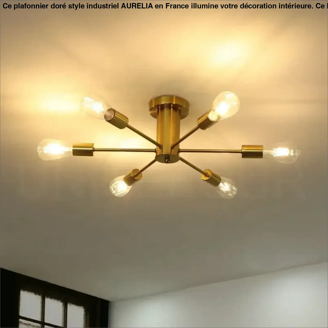 Plafonnier Doré Style Industriel À Ampoules Apparentes

