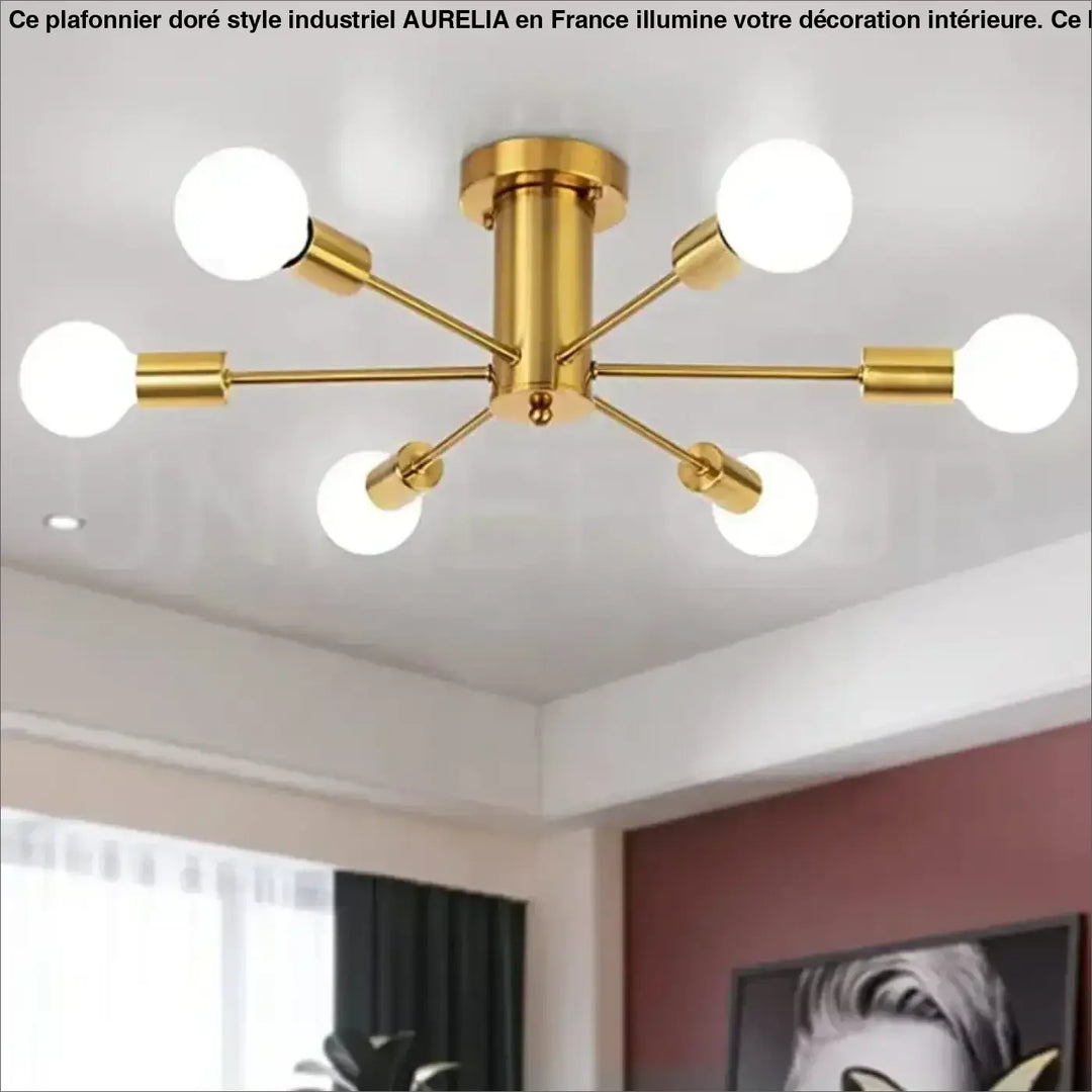 Plafonnier Doré Style Industriel À Ampoules Apparentes

