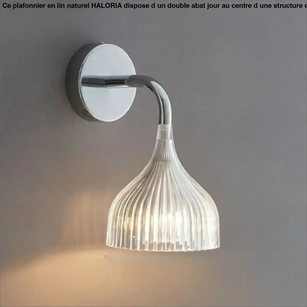 Applique murale elix moderne en chrome avec abat-jour en verre cannelé clair diffusant une lumière chaude