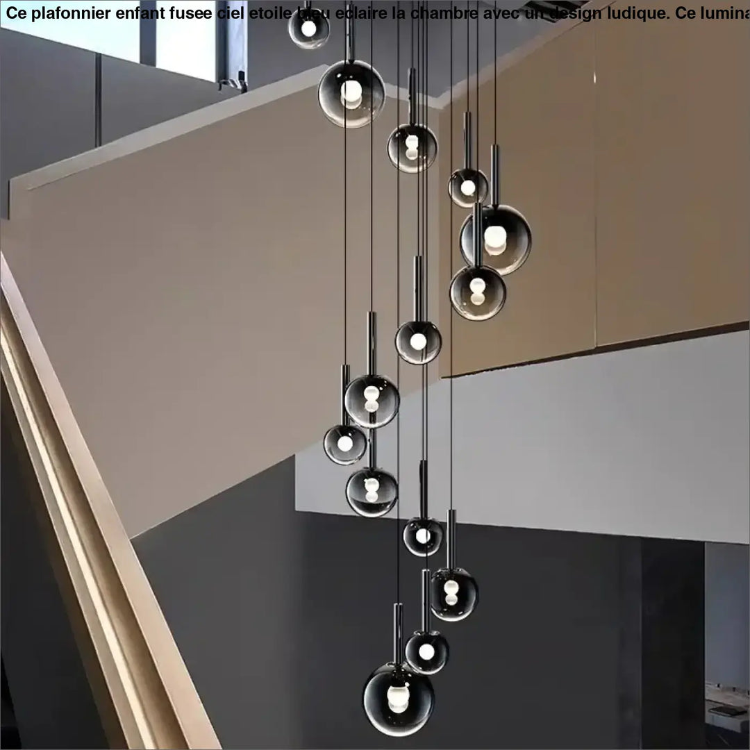 Suspension Cascade Design Moderne Boules Noir Élégante Chic