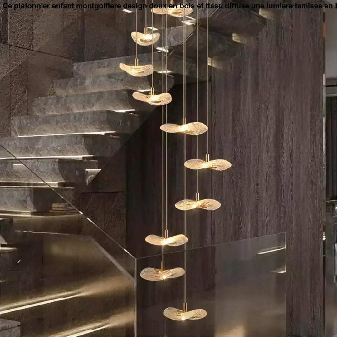 Suspension Cascade Moderne Disques Lumineux Pour Escalier

