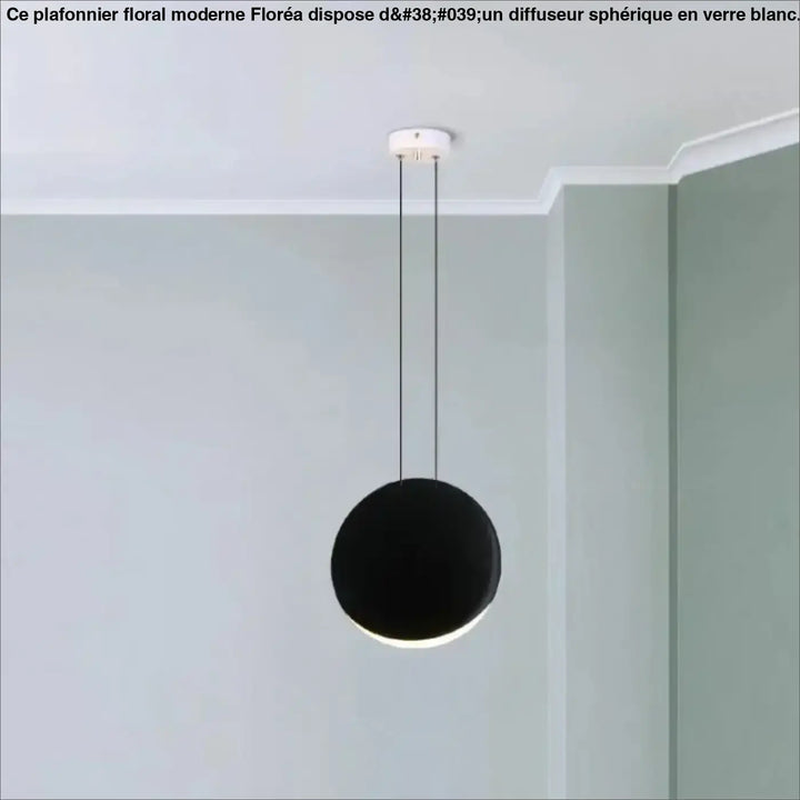 Suspension luminaire lunis avec lampe pendentif sphérique noire au design minimaliste suspendue par cordons fins