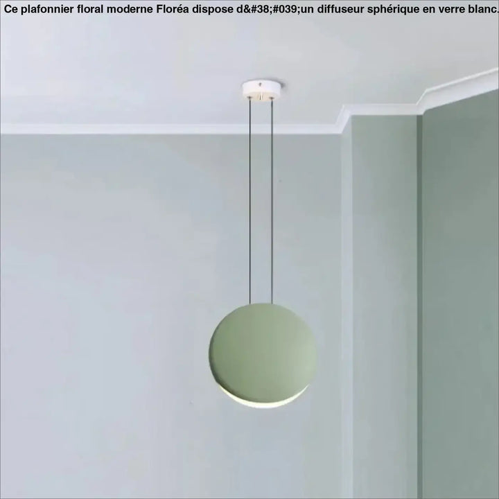Suspension luminaire lunis sphérique minimaliste en vert sauge mat avec cordons noirs fins