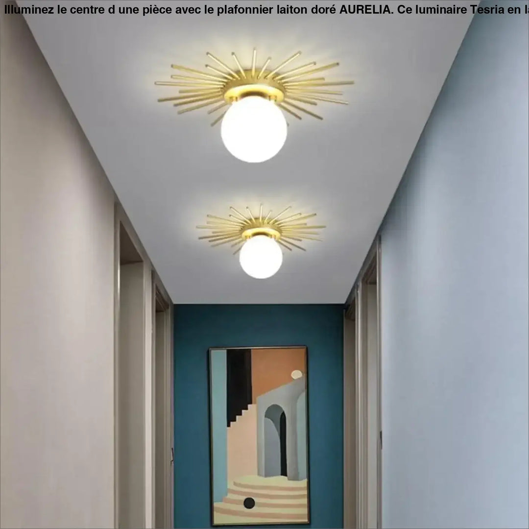 Plafonnier Laiton Doré Élégant Soleil Central