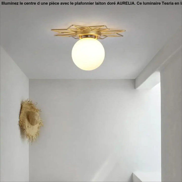 Plafonnier Laiton Doré Élégant Soleil Central
