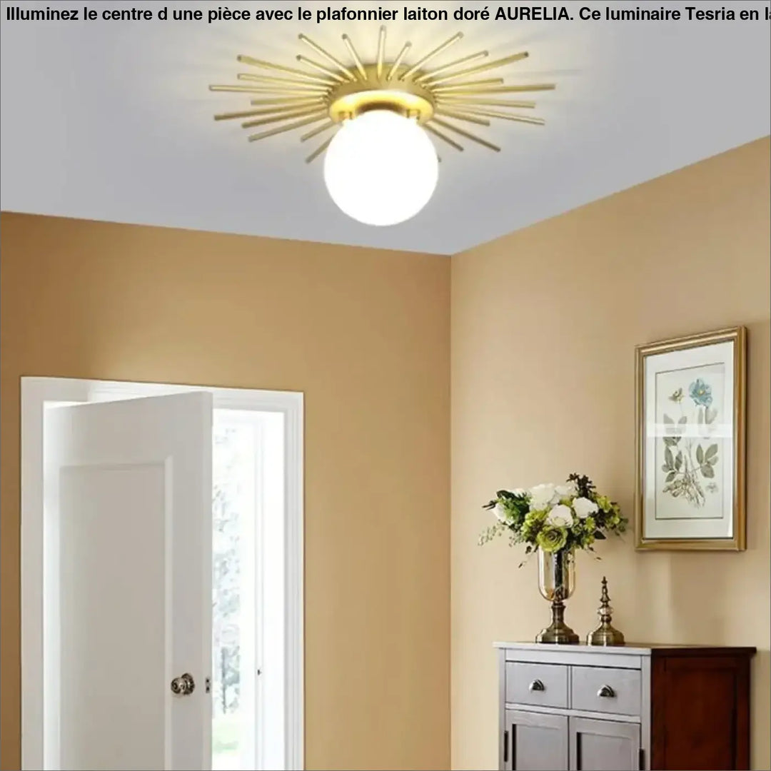 Plafonnier Laiton Doré Élégant Soleil Central