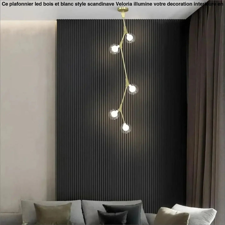 Suspension luminaire verticale en boules opales et laiton