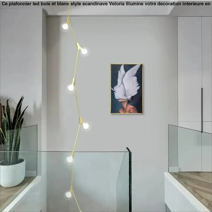 Suspension luminaire verticale en boules opales et laiton