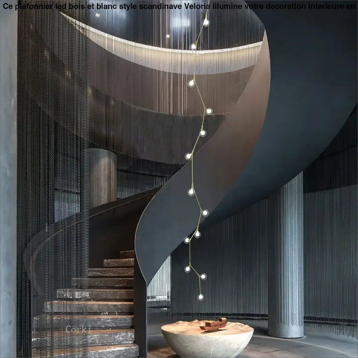 Suspension luminaire verticale en boules opales et laiton