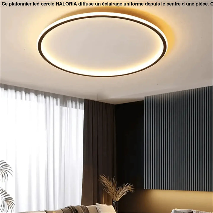 Plafonnier led cercle haloria avec cadre noir moderne et éclairage led blanc chaud pour plafond contemporain