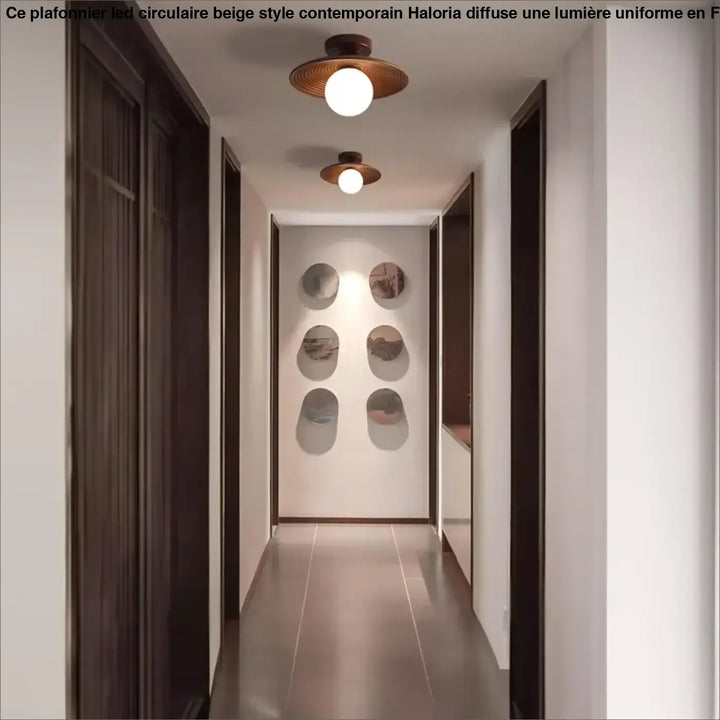 Plafonnier design bois noix et fer led décor bois marron