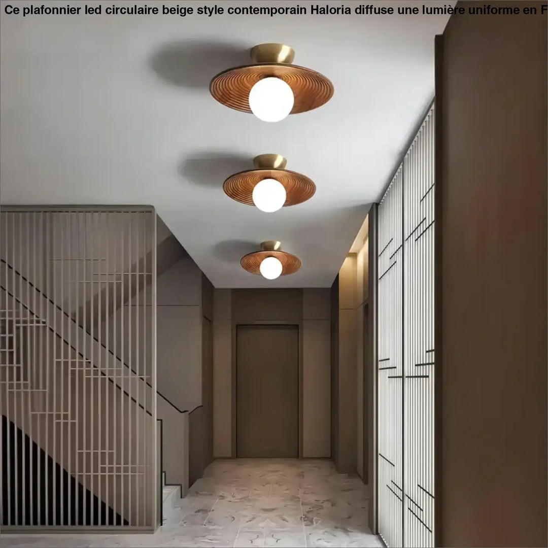 Plafonnier design bois noix et fer led décor bois marron