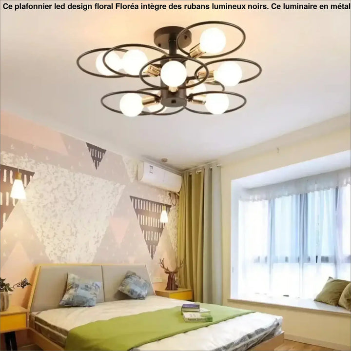 Plafonnier Design À Anneaux Métal Noir Et Ampoules Rétro

