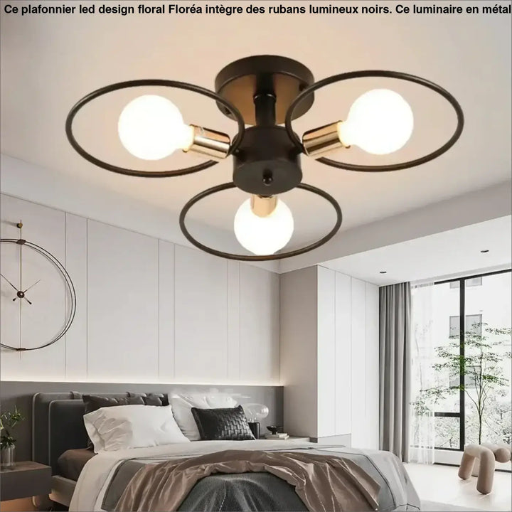 Plafonnier Design À Anneaux Métal Noir Et Ampoules Rétro

