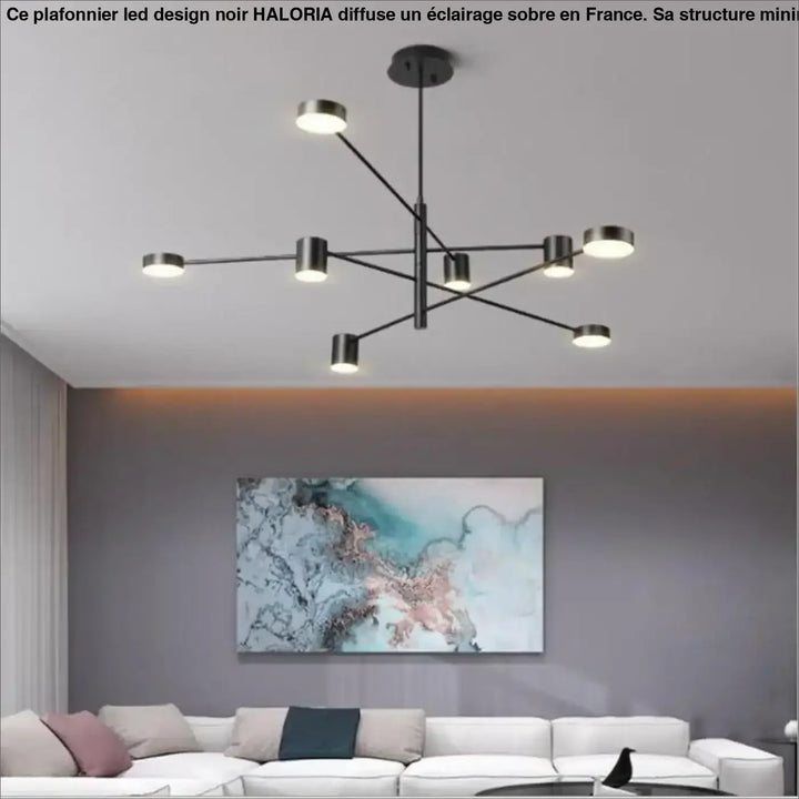 Plafonnier led design noir en métal moderne avec multiples luminaires circulaires pour un éclairage élégant