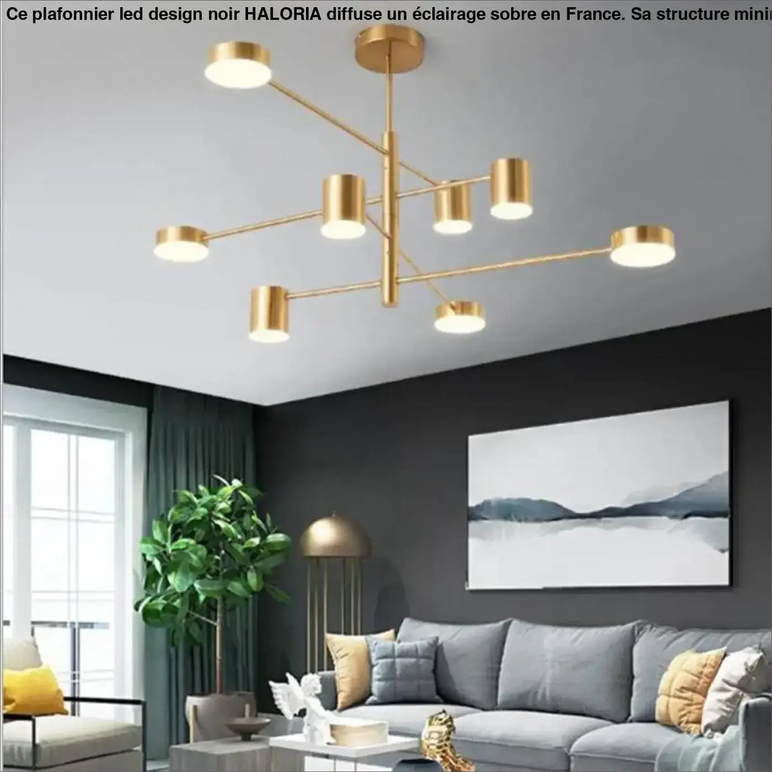 Plafonnier led design noir en métal doré avec luminaires cylindriques et design géométrique minimaliste moderne