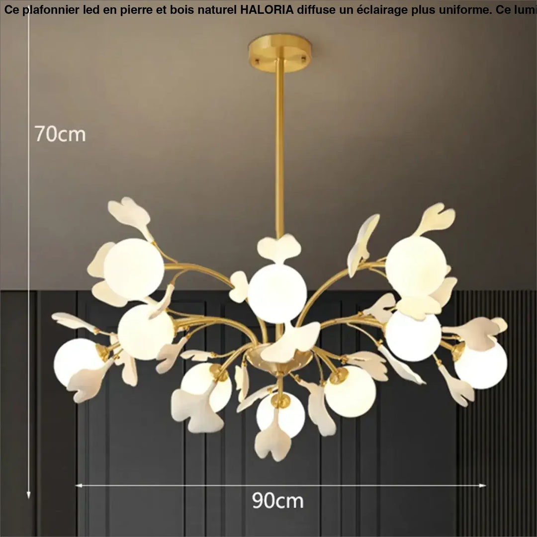 Suspension design floral en métal style blanc doré