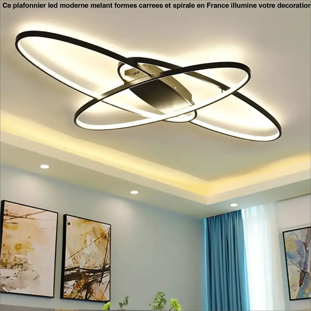 Plafonnier LED anneaux entrelacés style moderne futuriste

