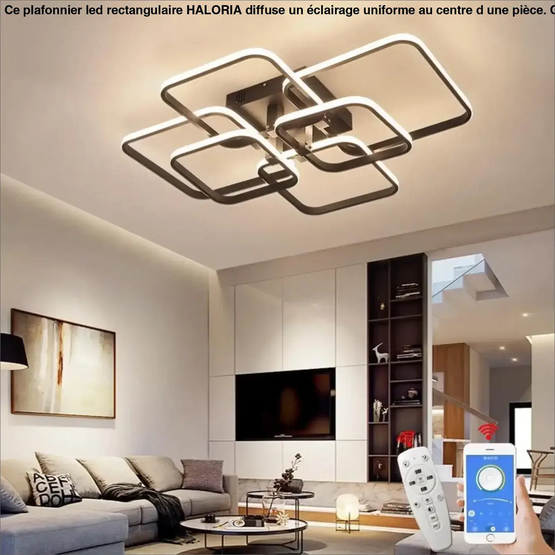 Plafonnier led rectangulaire haloria avec cadres géométriques entrelacés en finition noire moderne