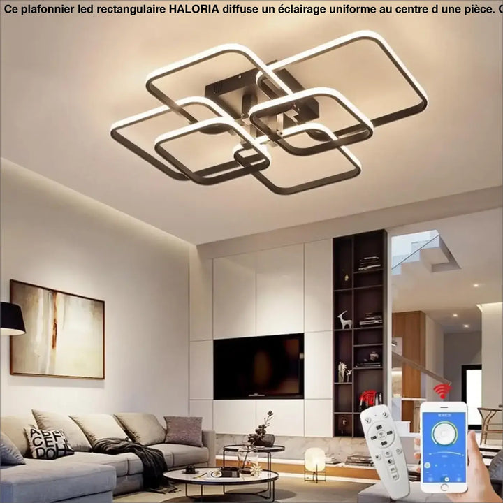 Plafonnier led rectangulaire haloria avec cadres géométriques entrelacés en finition noire moderne