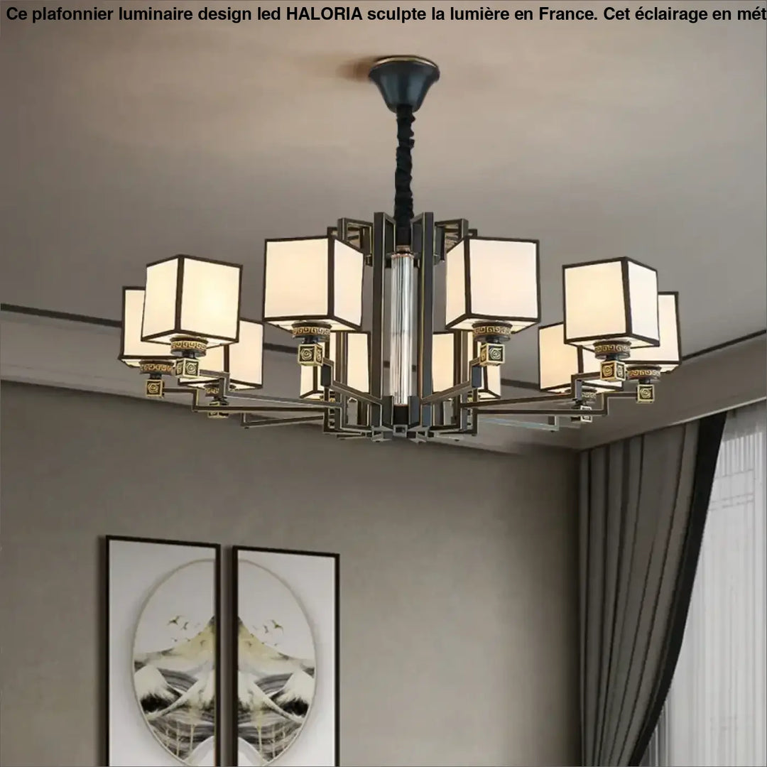 Suspension luminaire design asiatique en cubes opalins chic