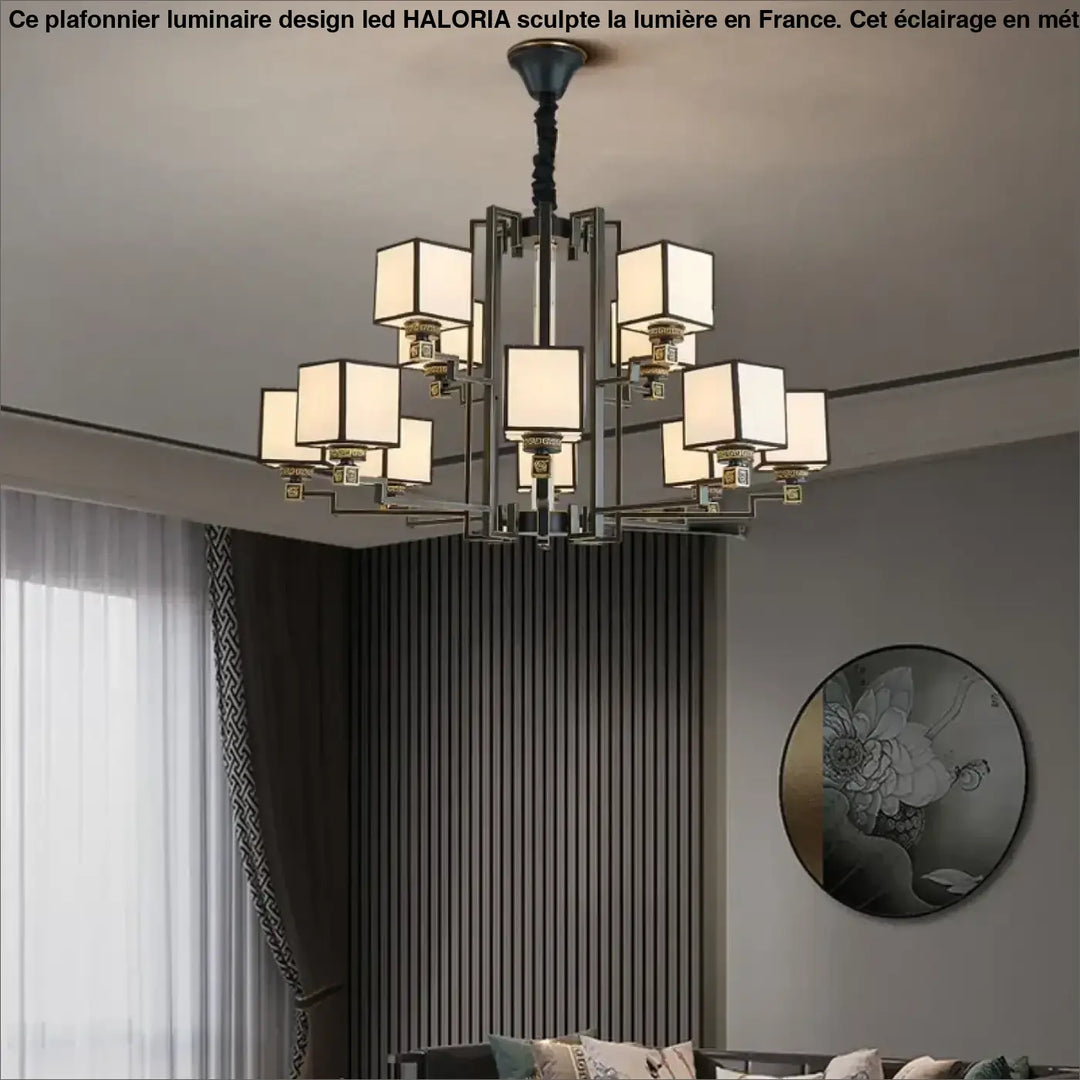Suspension luminaire design asiatique en cubes opalins chic