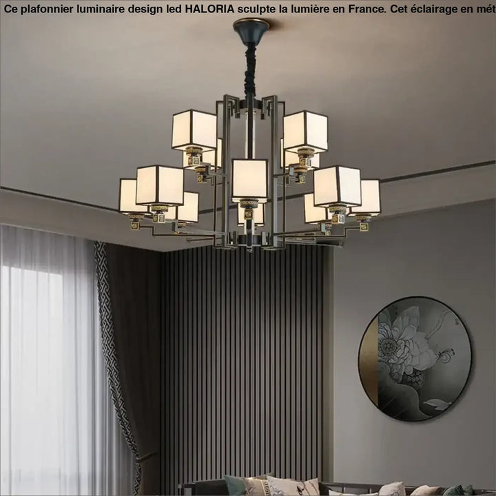 Suspension luminaire design asiatique en cubes opalins chic