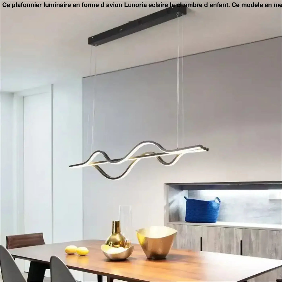 Suspension luminaire paloma noir et or en forme de vague avec finition métallique moderne pour salle à manger design