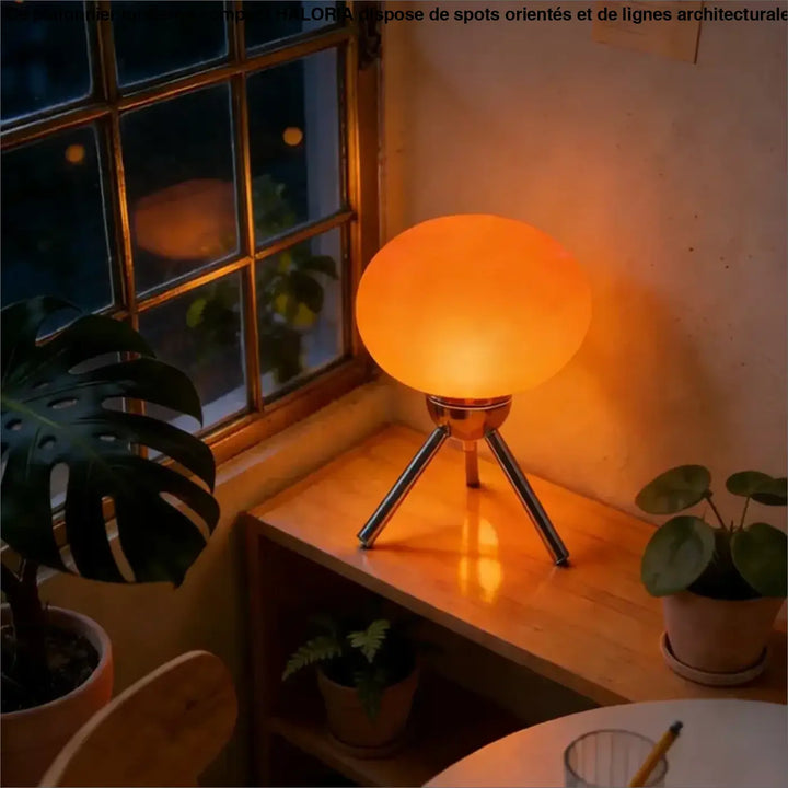 Lampe de chevet nordou orange chaud avec base tripode métallique style chevet champignon rétro