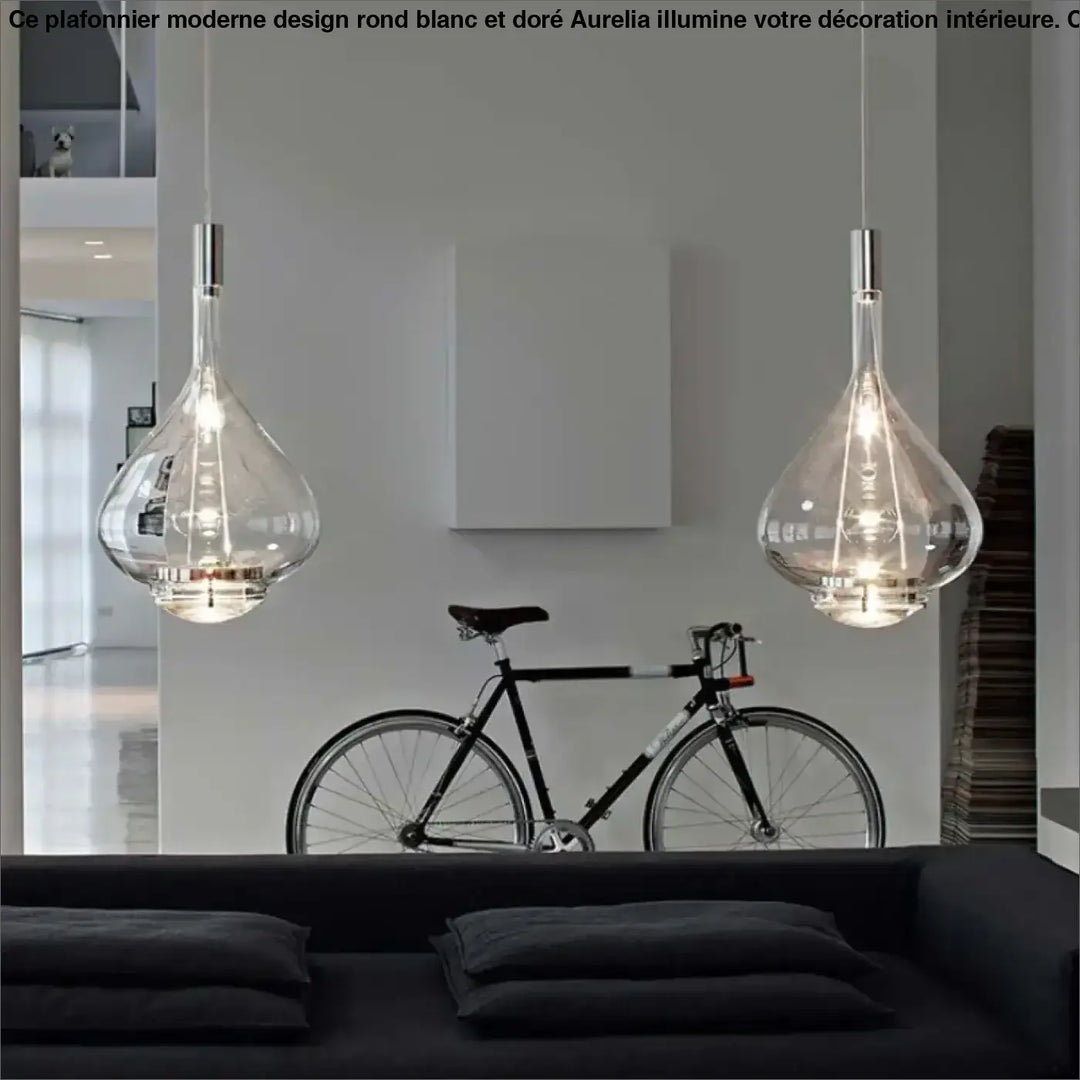 Suspension Luminaire Goutte en Verre Fumé Ambre ou Cuivré