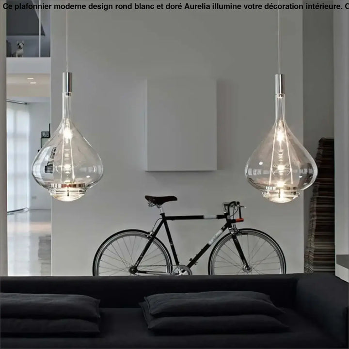 Suspension Luminaire Goutte en Verre Fumé Ambre ou Cuivré