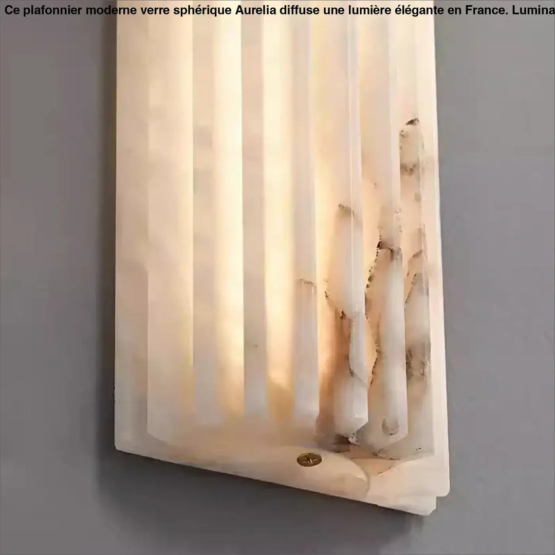 Applique Murale Longiligne en Albâtre Blanc et Marron

