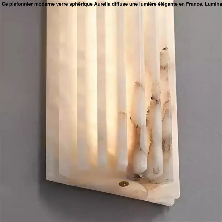 Applique Murale Longiligne en Albâtre Blanc et Marron

