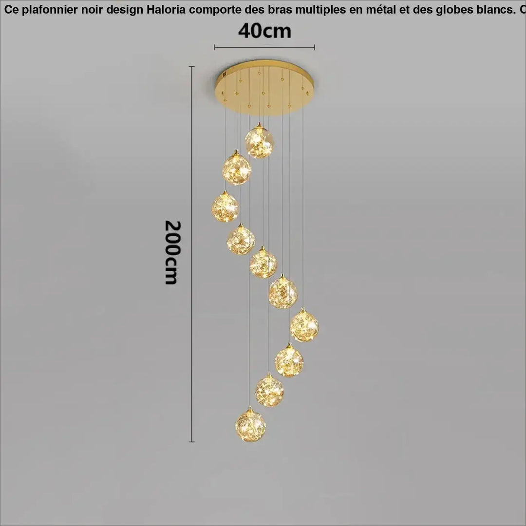Plafonnier cascade moderne à LED dorées suspendues

