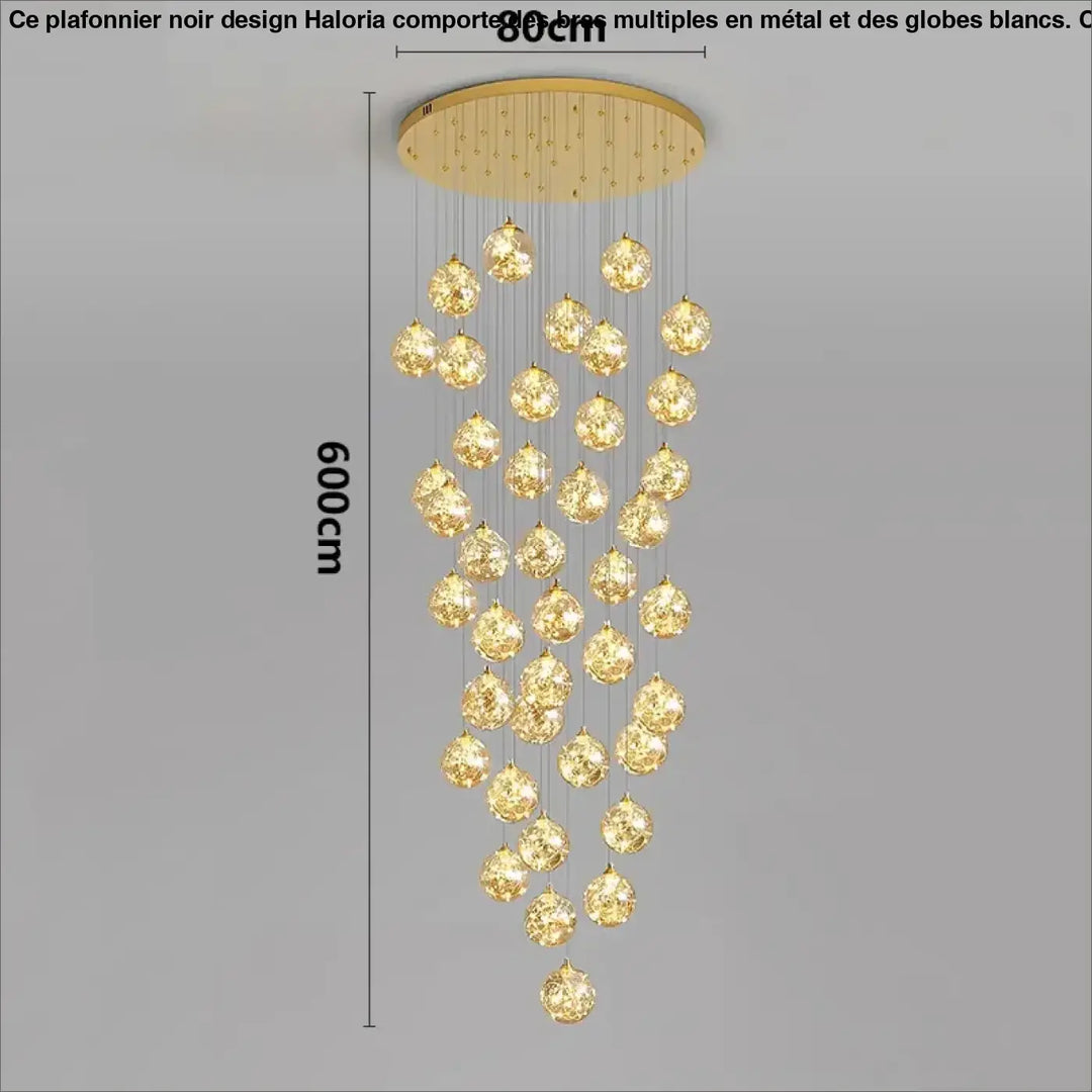Plafonnier cascade moderne à LED dorées suspendues

