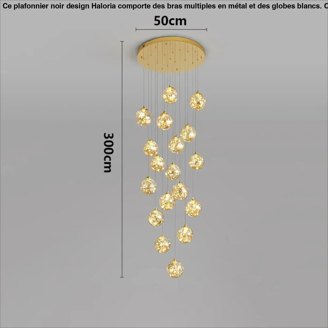 Plafonnier cascade moderne à LED dorées suspendues

