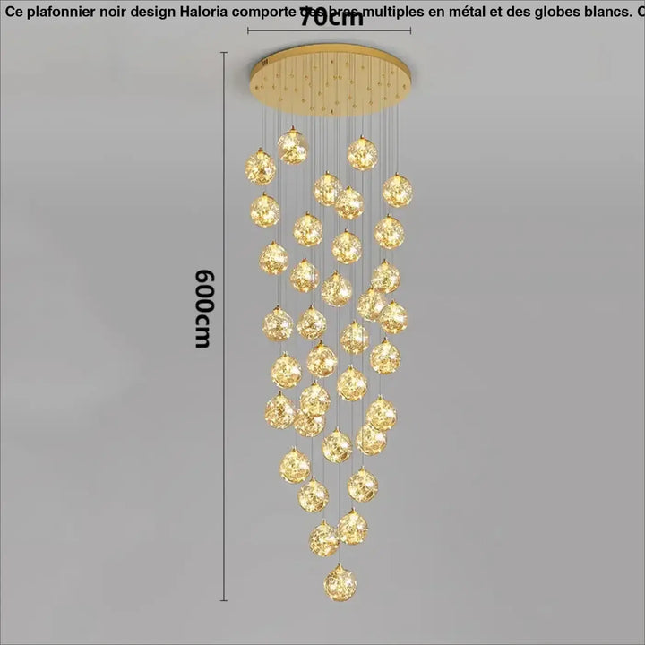 Plafonnier cascade moderne à LED dorées suspendues


