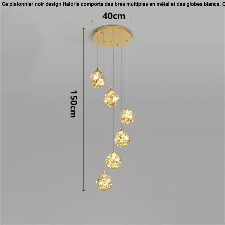 Plafonnier cascade moderne à LED dorées suspendues

