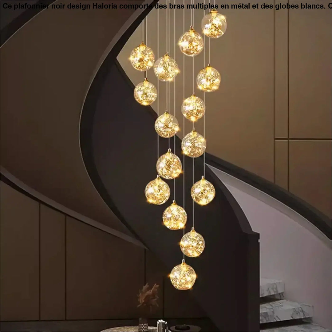 Plafonnier cascade moderne à LED dorées suspendues


