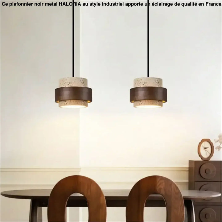Suspension luminaire en marbre orné de bois massif élégant