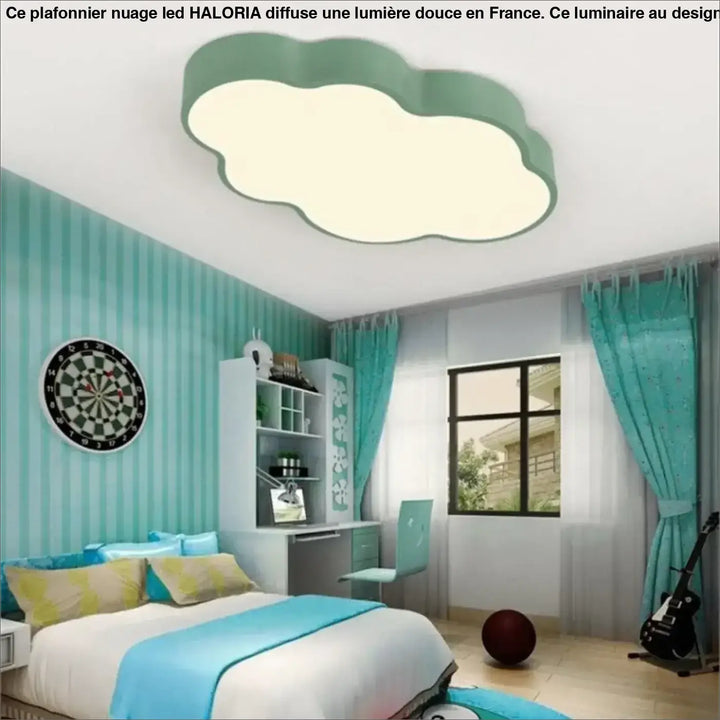 Plafonnier nuage led haloria en forme de nuage vert menthe doux avec design moderne et lisse