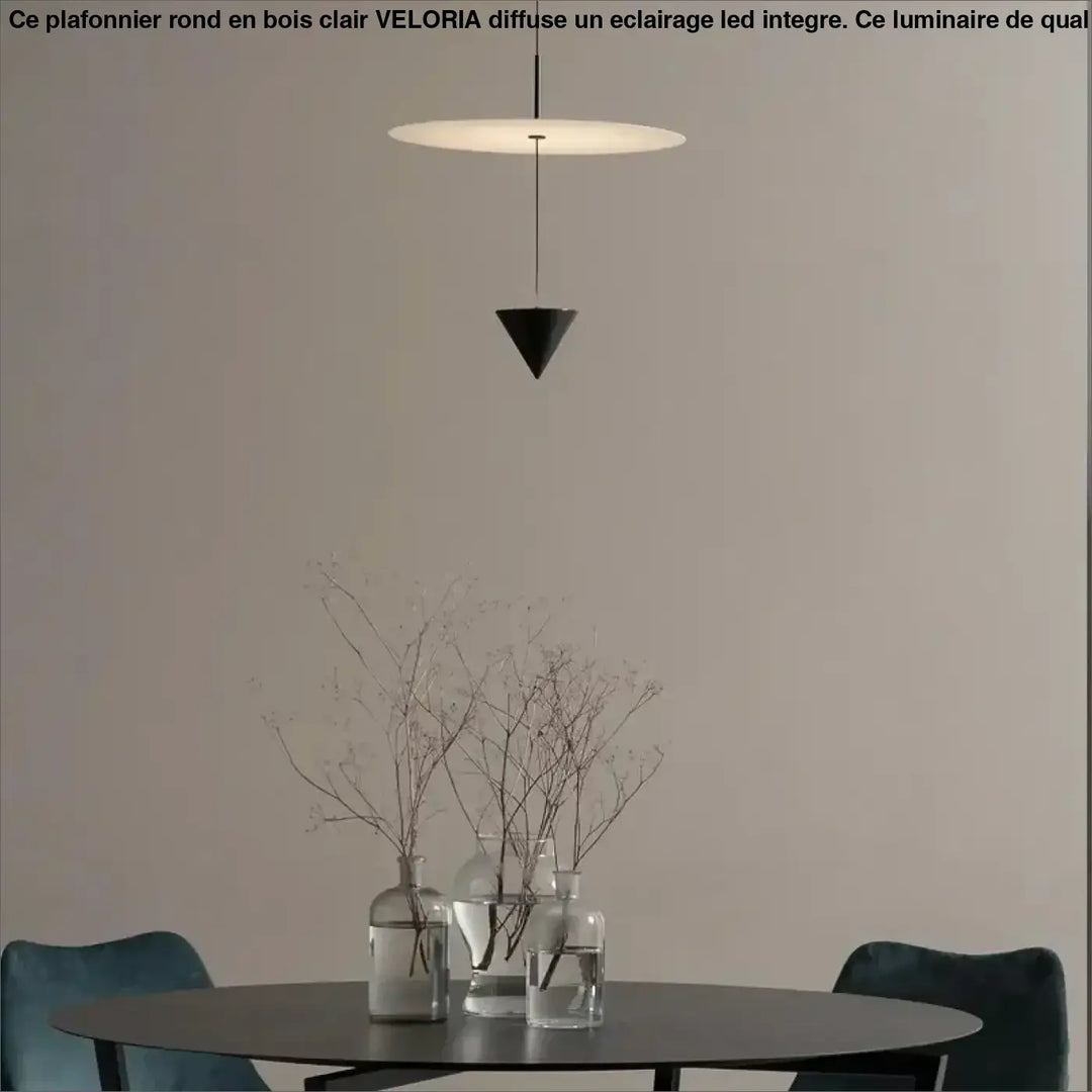 Suspension Minimaliste Avec Cône Noir Et Disque Flottant

