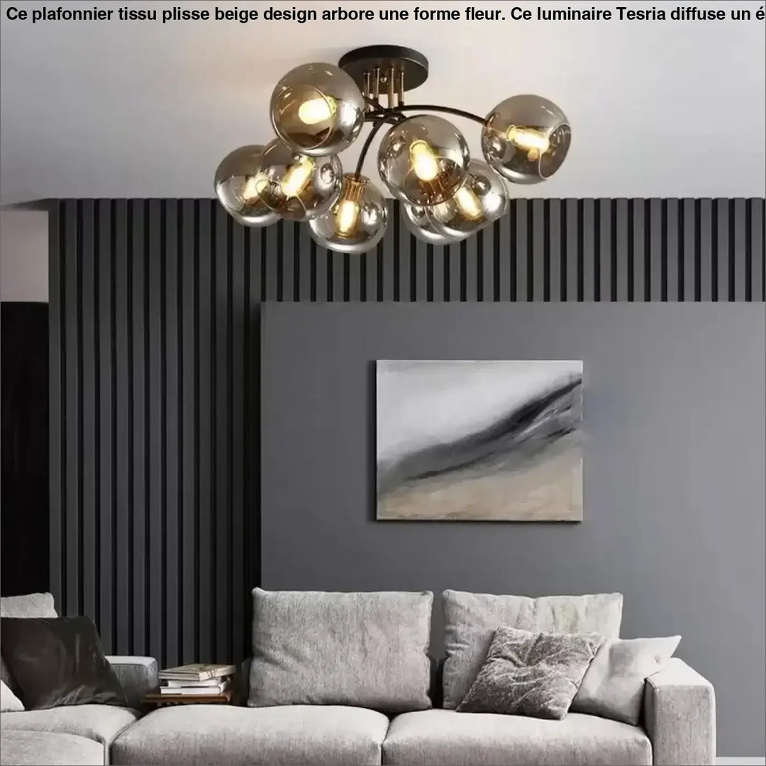 Plafonnier Contemporain Boules Verre Clair Et Détails Dorés