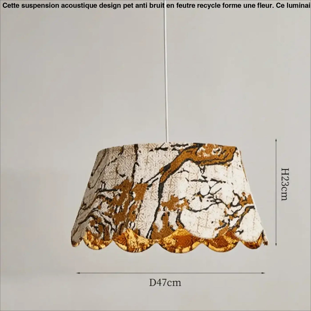 Suspension luminaire en tissu brodé motifs dorés élégants