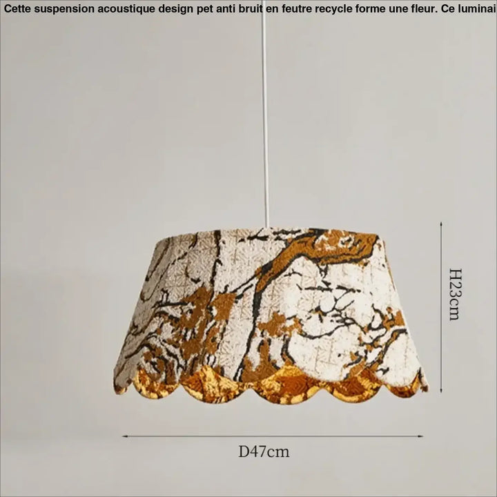 Suspension luminaire en tissu brodé motifs dorés élégants