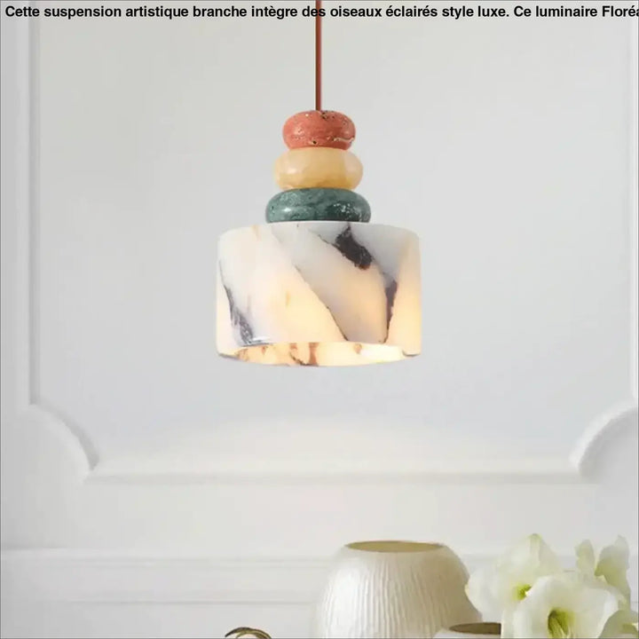 Suspension luminaire en pierre naturelle colorée aspect brut