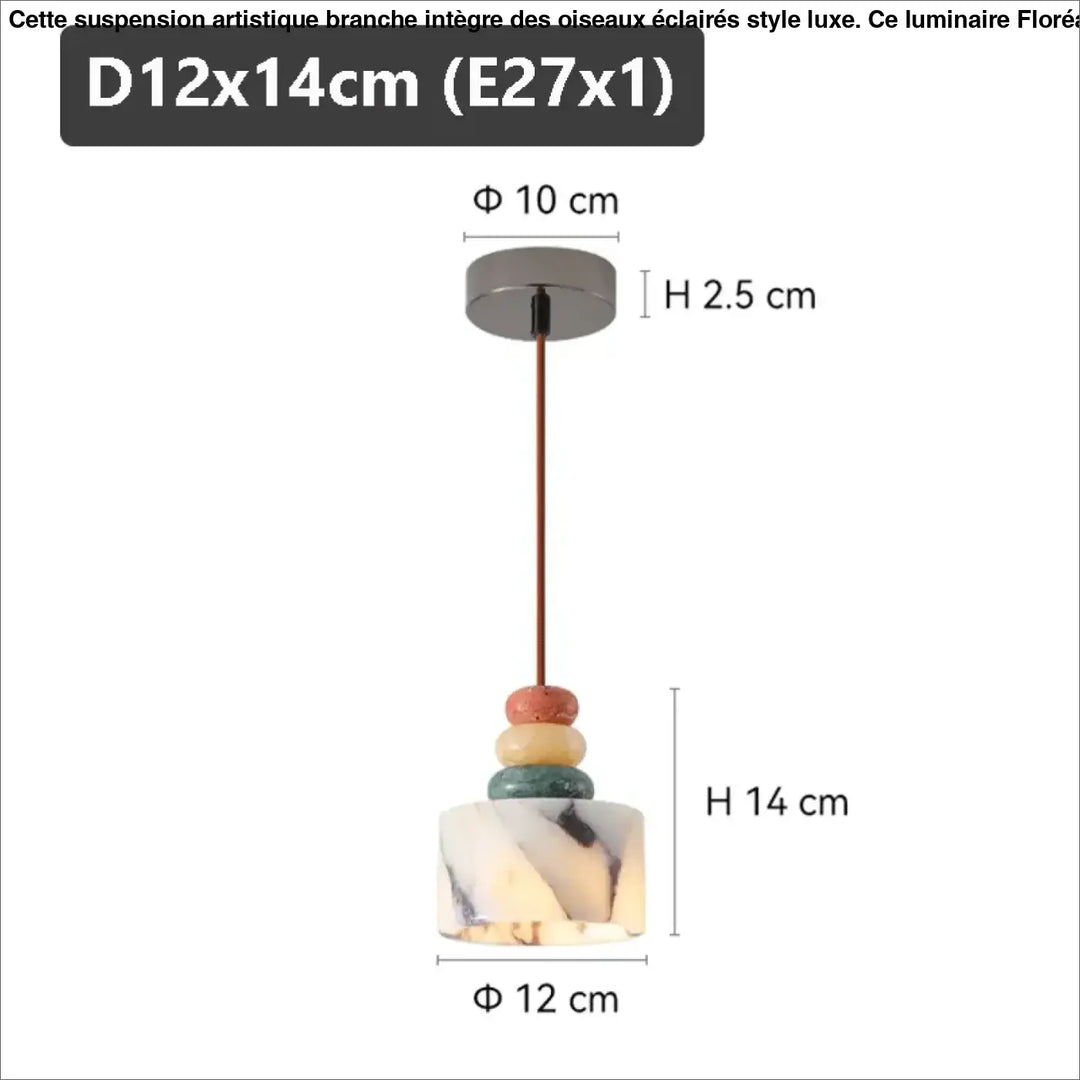 Suspension luminaire en pierre naturelle colorée aspect brut