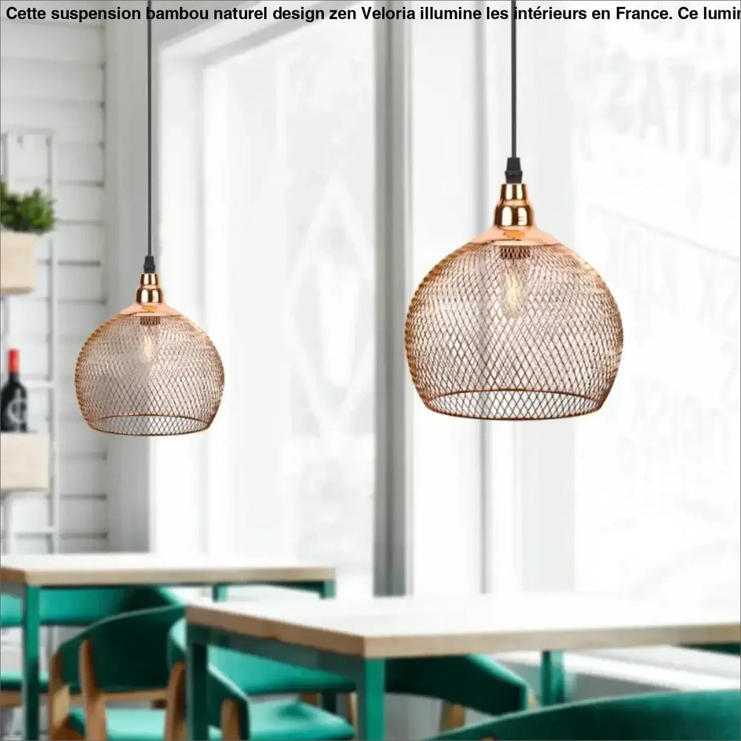 Suspension luminaire rond grillagé couleur rose gold pour cuisine

