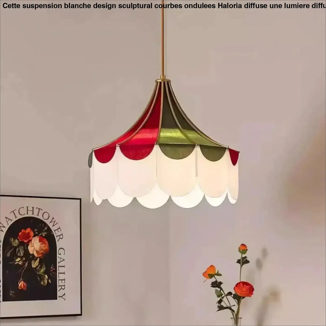 Suspension luminaire vintage coloré en tissu rouge blanc et vert